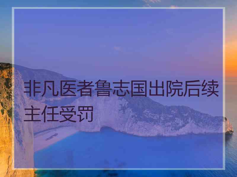 非凡医者鲁志国出院后续主任受罚